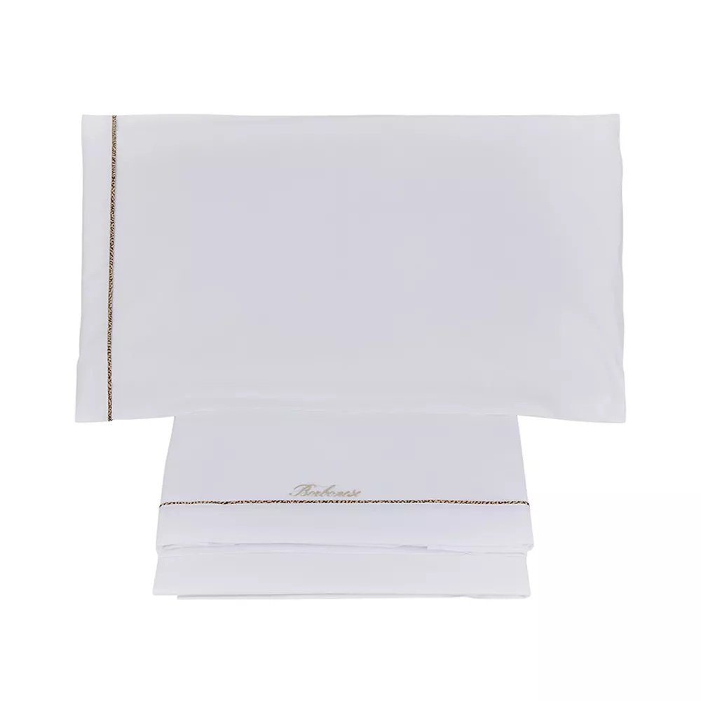 Borbonese Kids Completo Lenzuola Culla In Percalle Di Cotone Logo Ricamato Splendido
