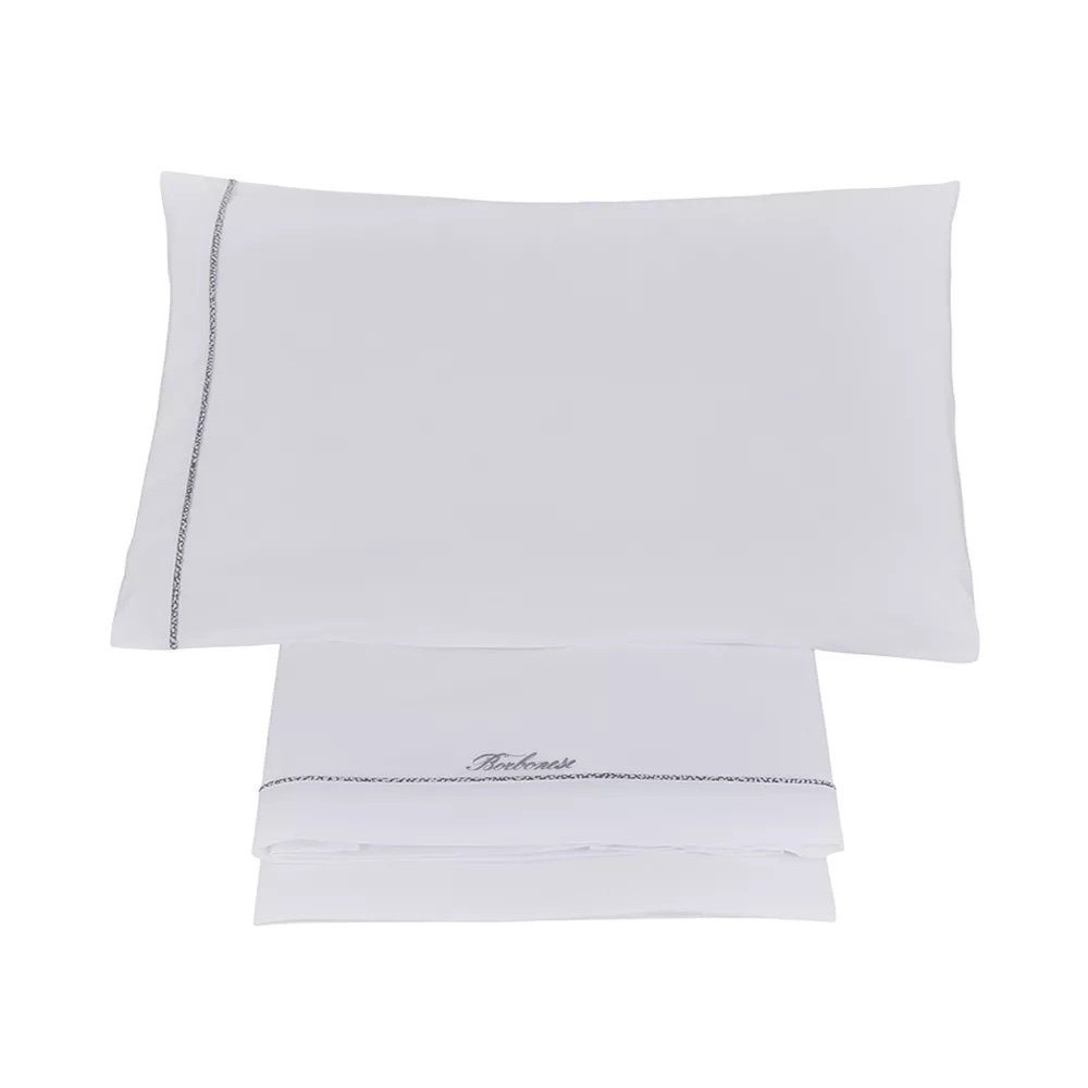 Borbonese Kids Completo Lenzuola Culla In Percalle Di Cotone Logo Ricamato Splendido