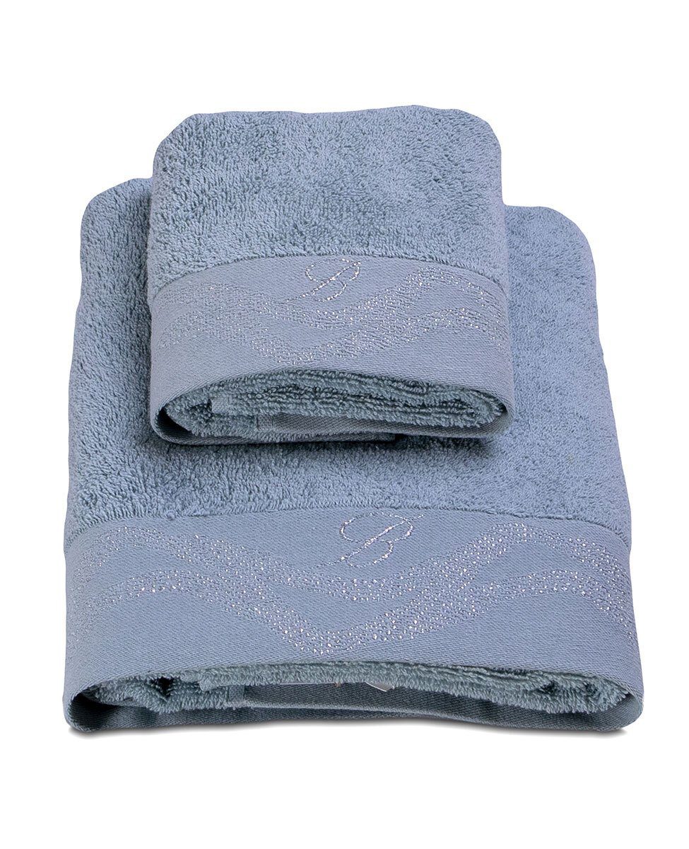 Blumarine Set Asciugamani 1+1 In Spugna Di Cotone Con Balza E Logo Filo Lurex Crystelle