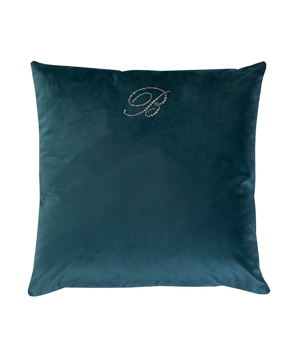 Blumarine Cuscino Arredo In Velluto Con Logo Swarovski Blu Velvet