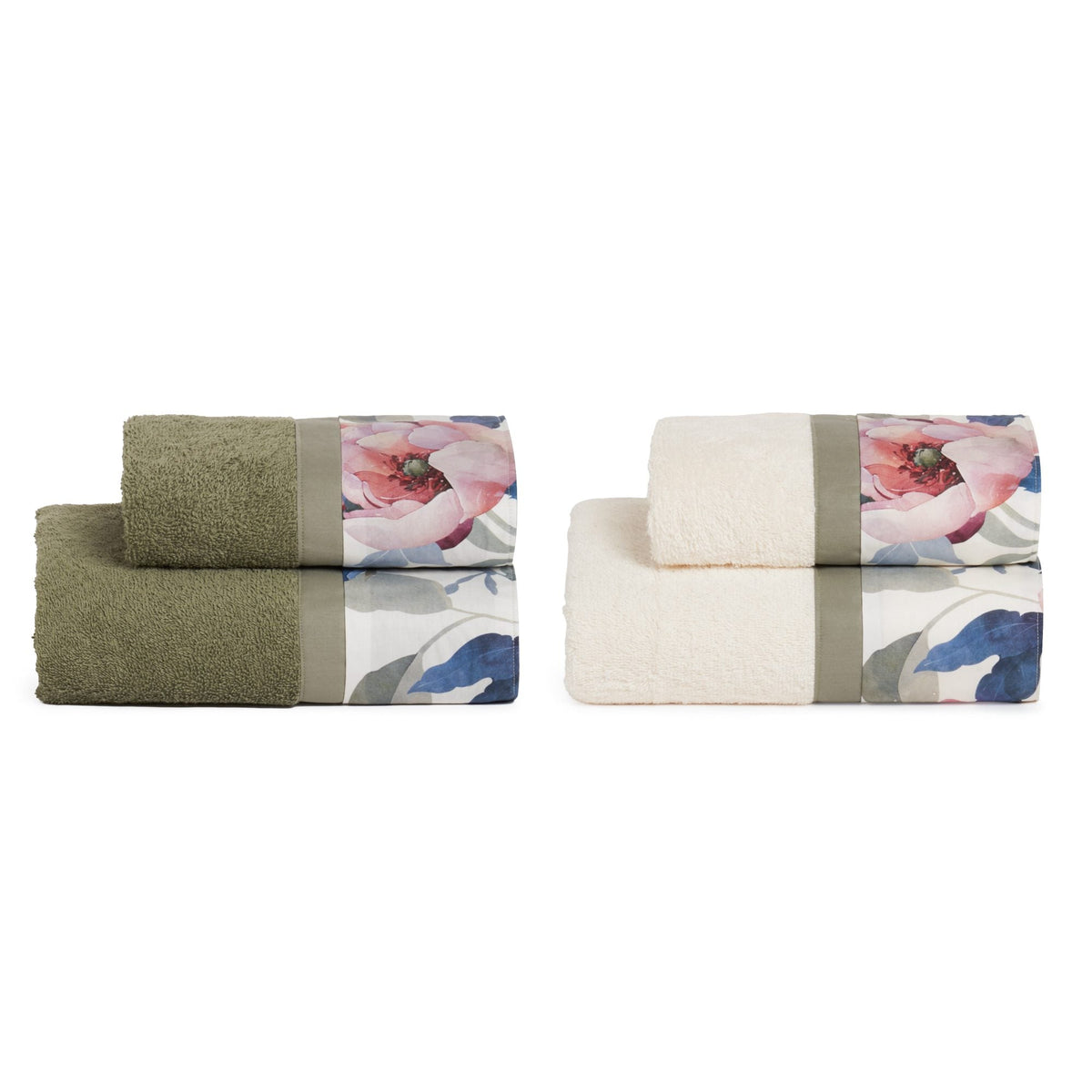 Biancoperla Set Asciugamani 2+2 In Spugna Di Cotone Con Balza In Cotone Stampato Cyprus