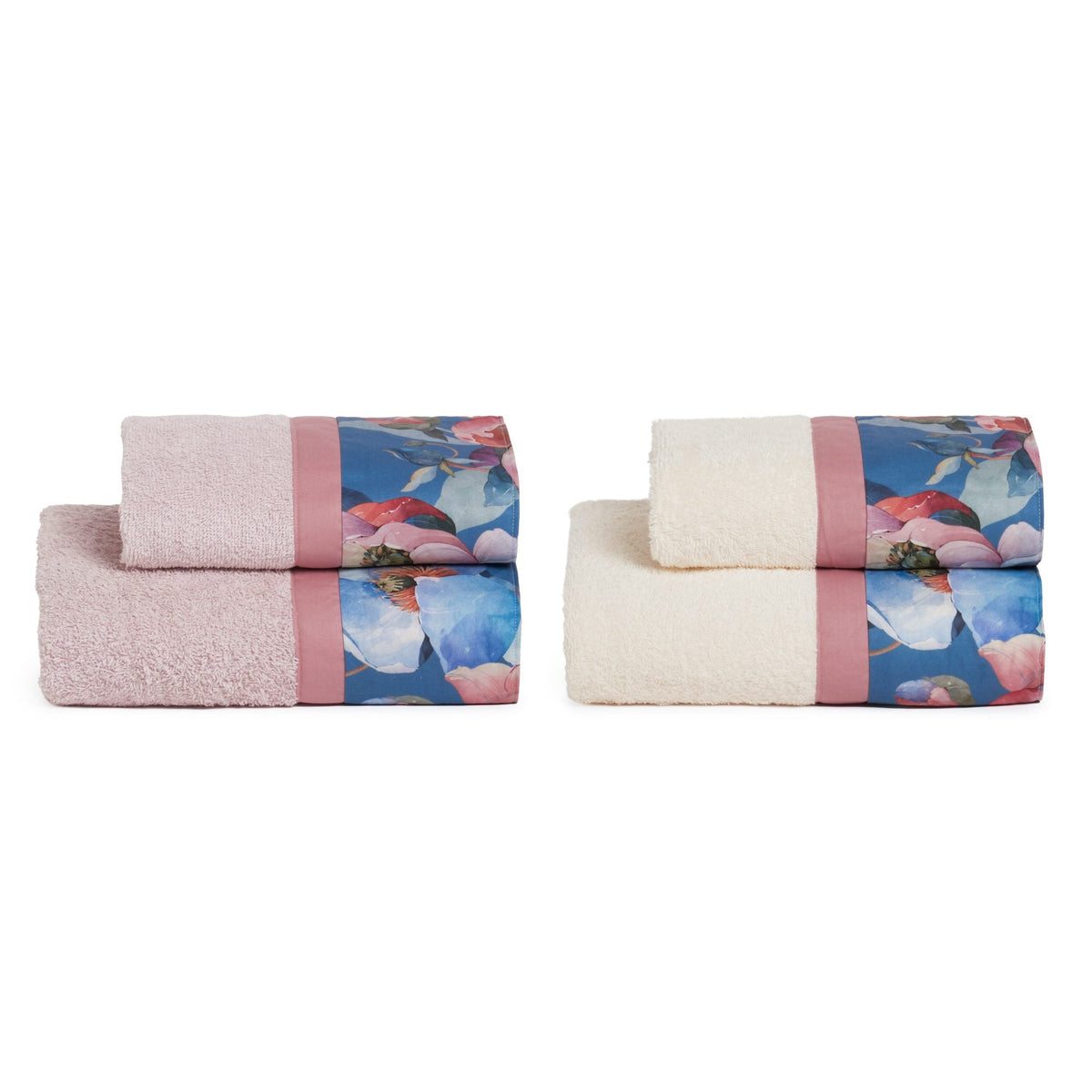 Biancoperla Set Asciugamani 2+2 In Spugna Di Cotone Con Balza In Cotone Stampato Cyprus