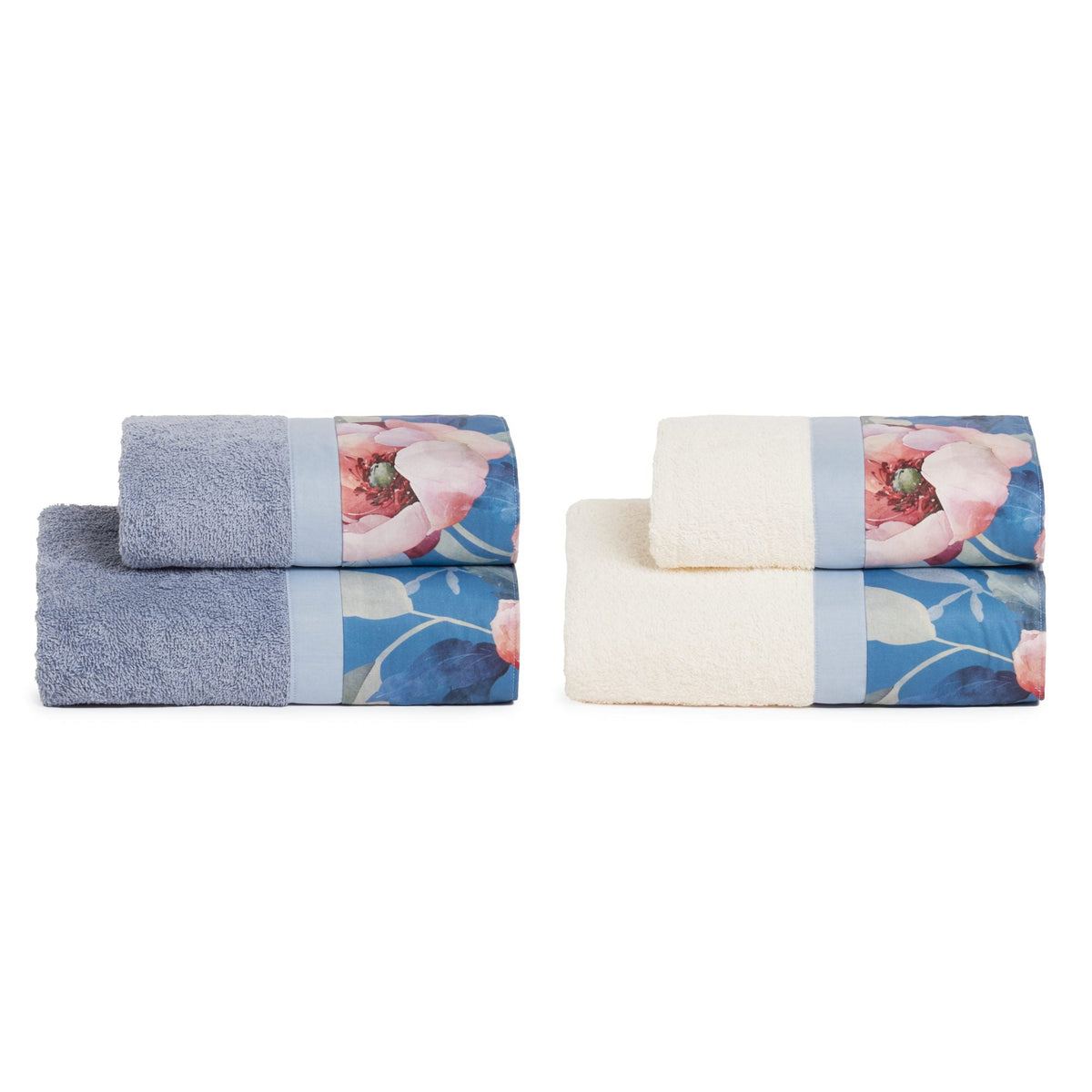 Biancoperla Set Asciugamani 2+2 In Spugna Di Cotone Con Balza In Cotone Stampato Cyprus