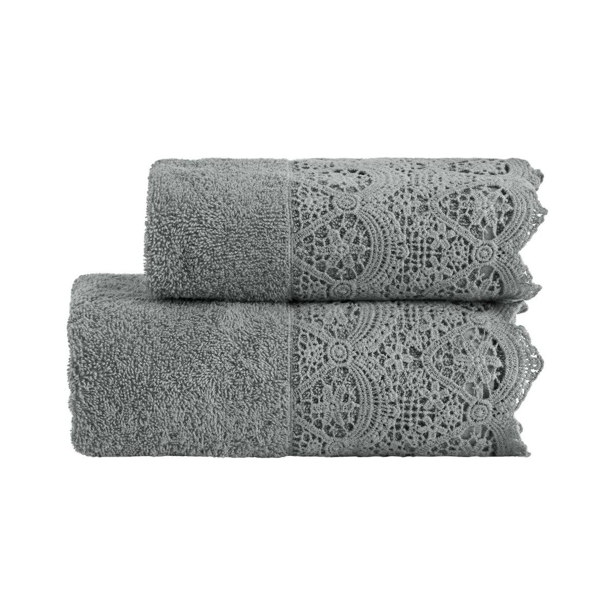 Biancoperla Set Asciugamano 1+1 In Spugna Di Cotone Con Balza In Pizzo Macrame' Canastra