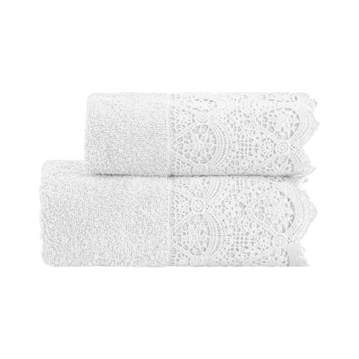 Biancoperla Set Asciugamano 1+1 In Spugna Di Cotone Con Balza In Pizzo Macrame' Canastra