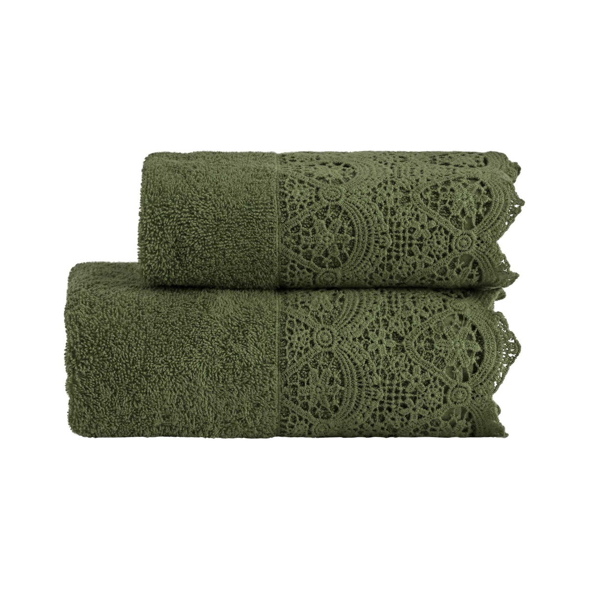 Biancoperla Set Asciugamano 1+1 In Spugna Di Cotone Con Balza In Pizzo Macrame' Canastra