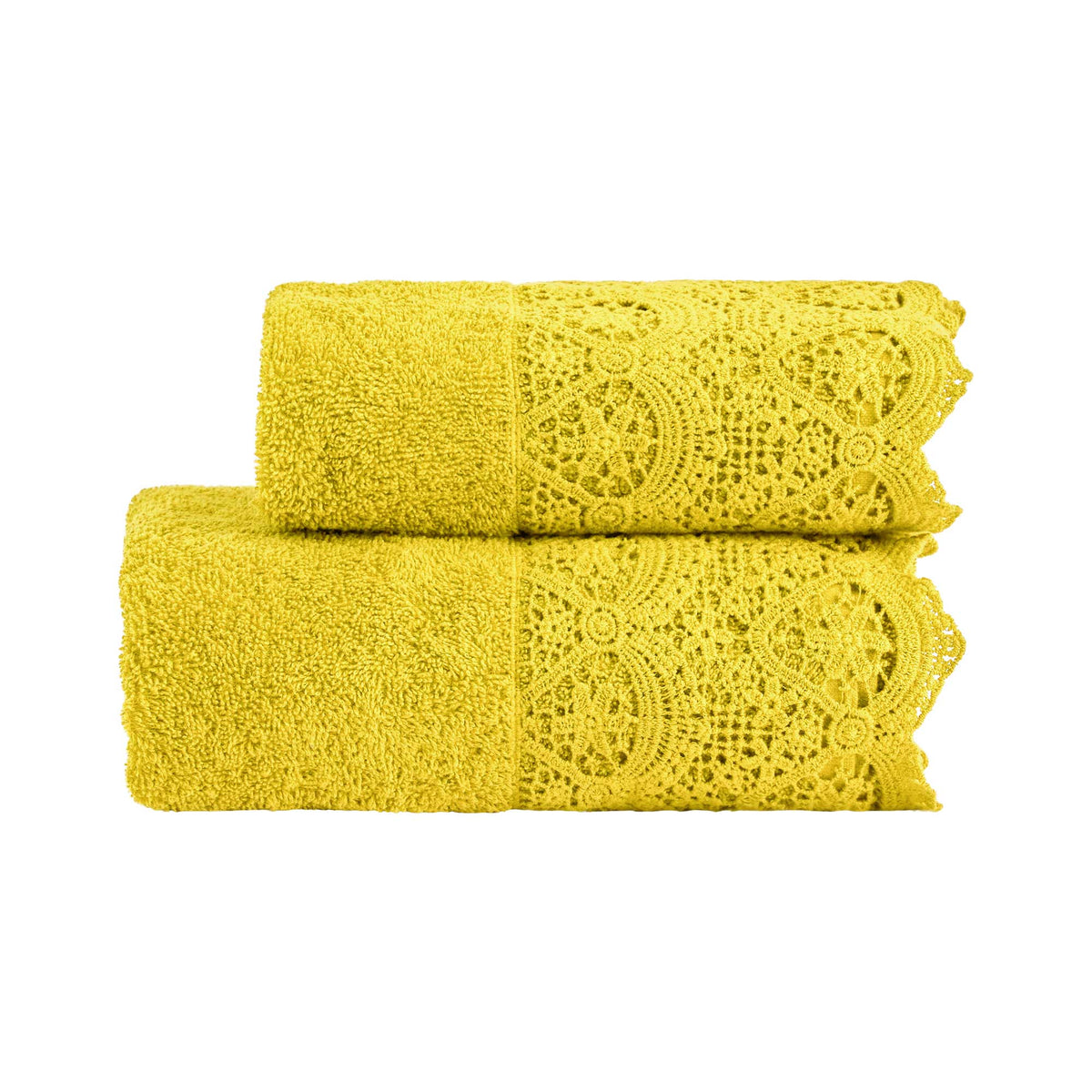 Biancoperla Set Asciugamano 1+1 In Spugna Di Cotone Con Balza In Pizzo Macrame' Canastra