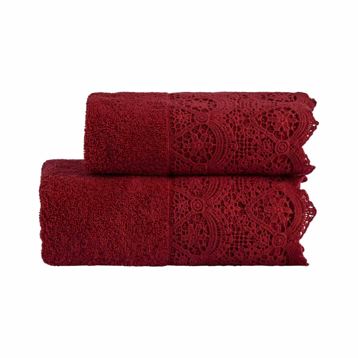 Biancoperla Set Asciugamano 1+1 In Spugna Di Cotone Con Balza In Pizzo Macrame' Canastra