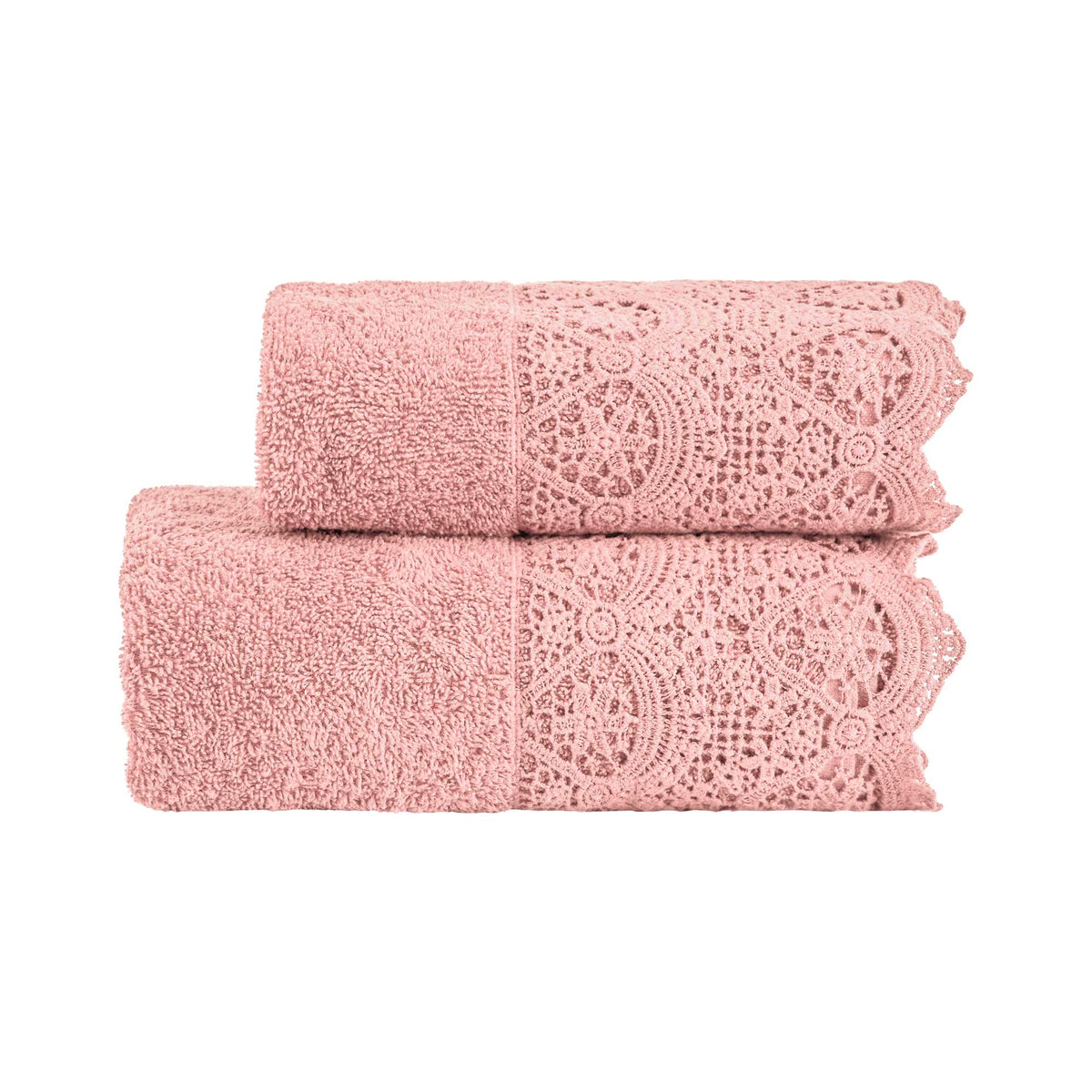 Biancoperla Set Asciugamano 1+1 In Spugna Di Cotone Con Balza In Pizzo Macrame' Canastra