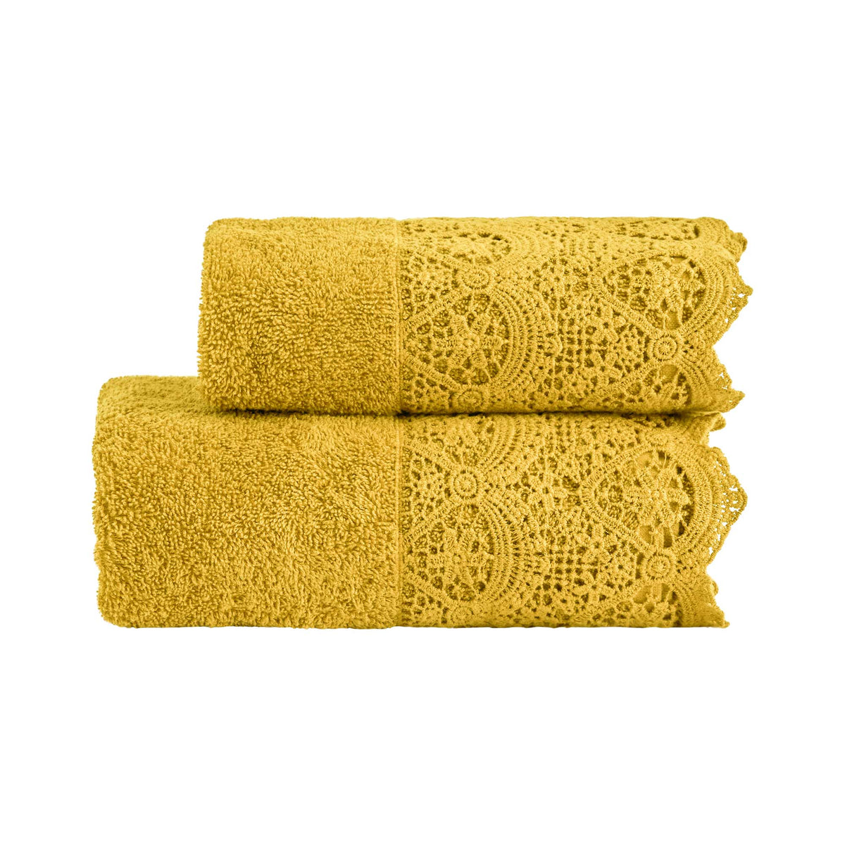 Biancoperla Set Asciugamano 1+1 In Spugna Di Cotone Con Balza In Pizzo Macrame' Canastra