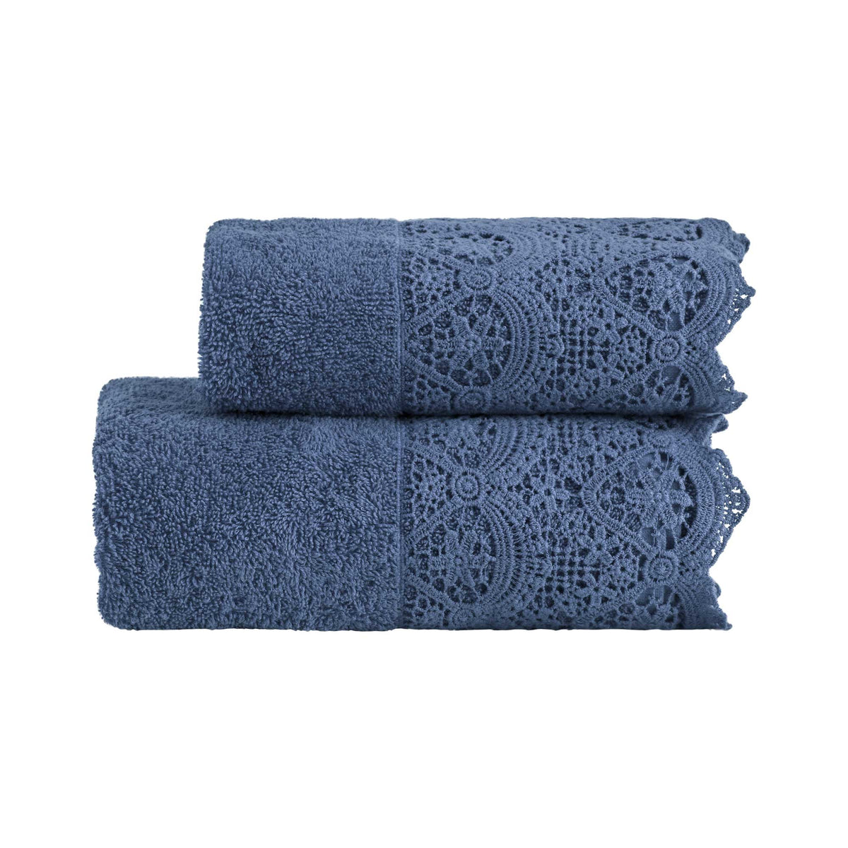 Biancoperla Set Asciugamano 1+1 In Spugna Di Cotone Con Balza In Pizzo Macrame' Canastra
