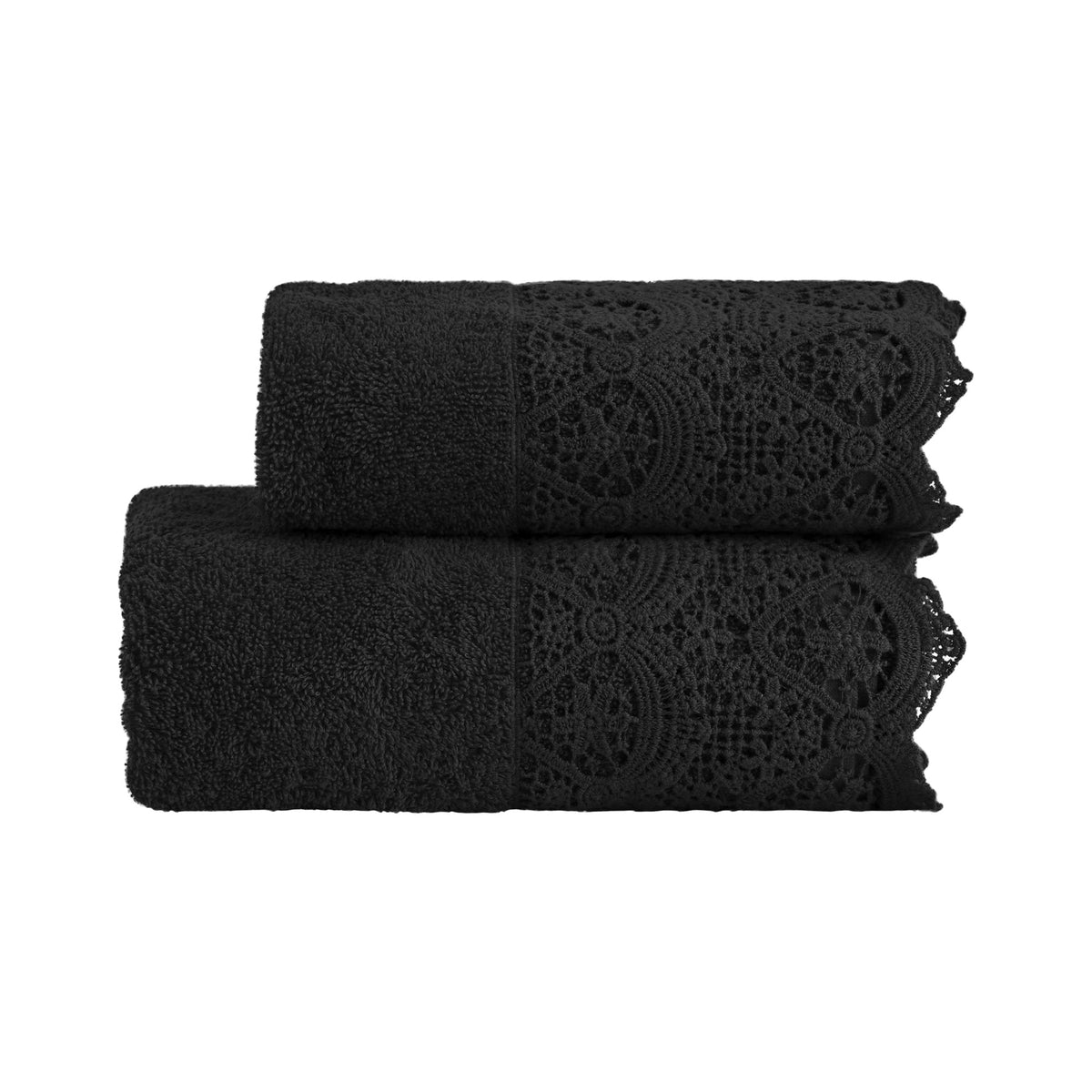Biancoperla Set Asciugamano 1+1 In Spugna Di Cotone Con Balza In Pizzo Macrame' Canastra
