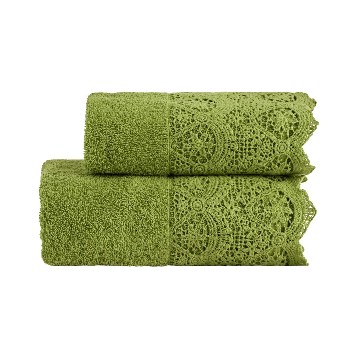 Biancoperla Set Asciugamano 1+1 In Spugna Di Cotone Con Balza In Pizzo Macrame' Canastra