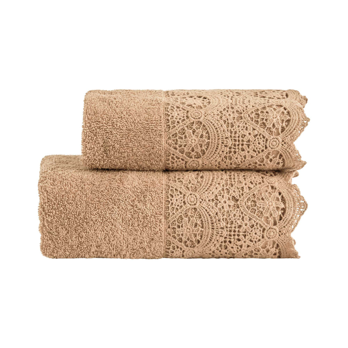 Biancoperla Set Asciugamano 1+1 In Spugna Di Cotone Con Balza In Pizzo Macrame' Canastra