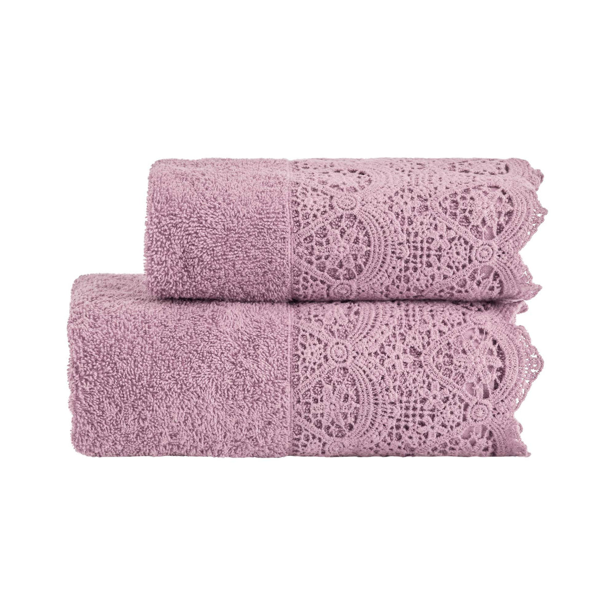 Biancoperla Set Asciugamano 1+1 In Spugna Di Cotone Con Balza In Pizzo Macrame' Canastra