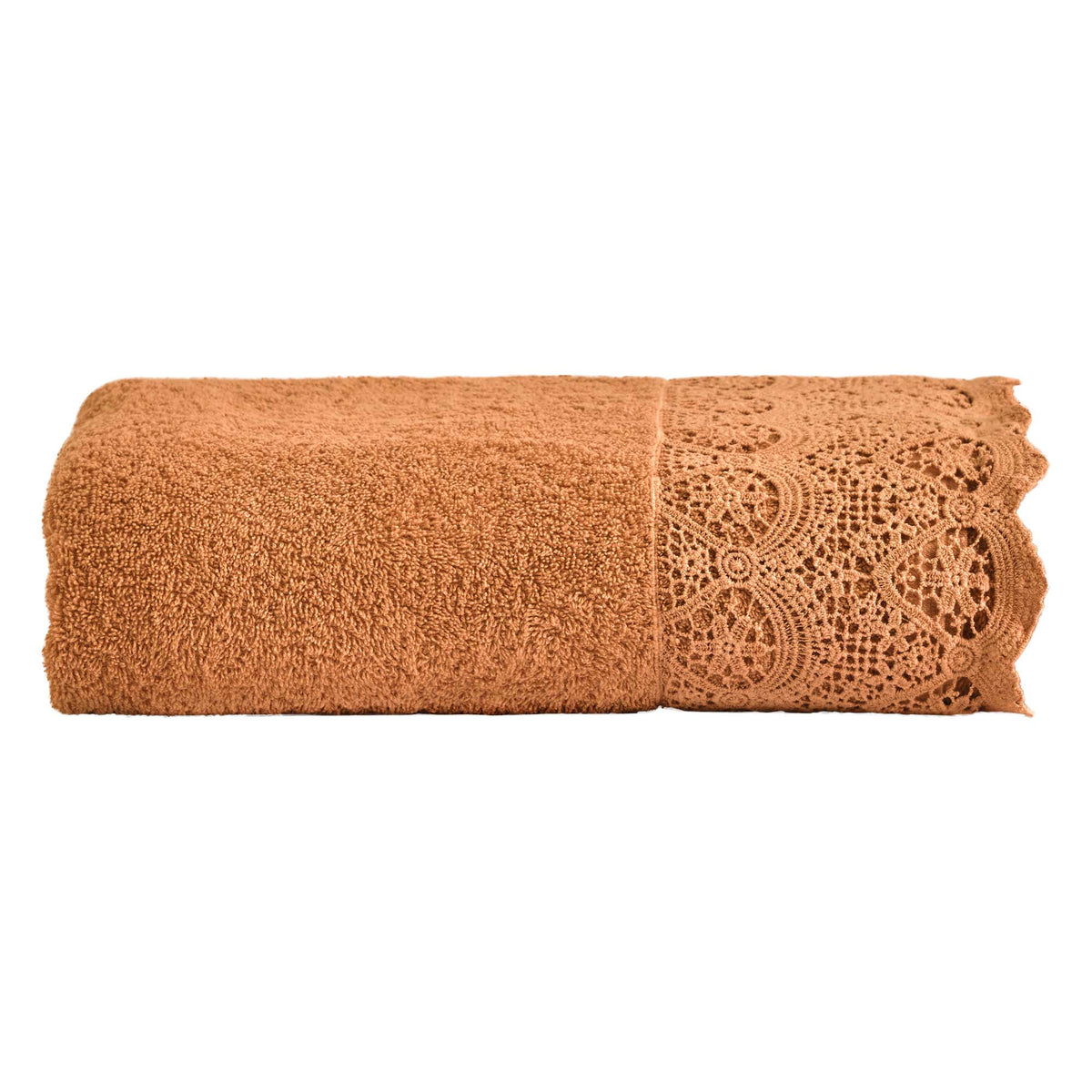 BIANCOPERLA TELO BAGNO IN SPUGNA DI COTONE CON BALZA IN PIZZO MACRAME' CANASTRA