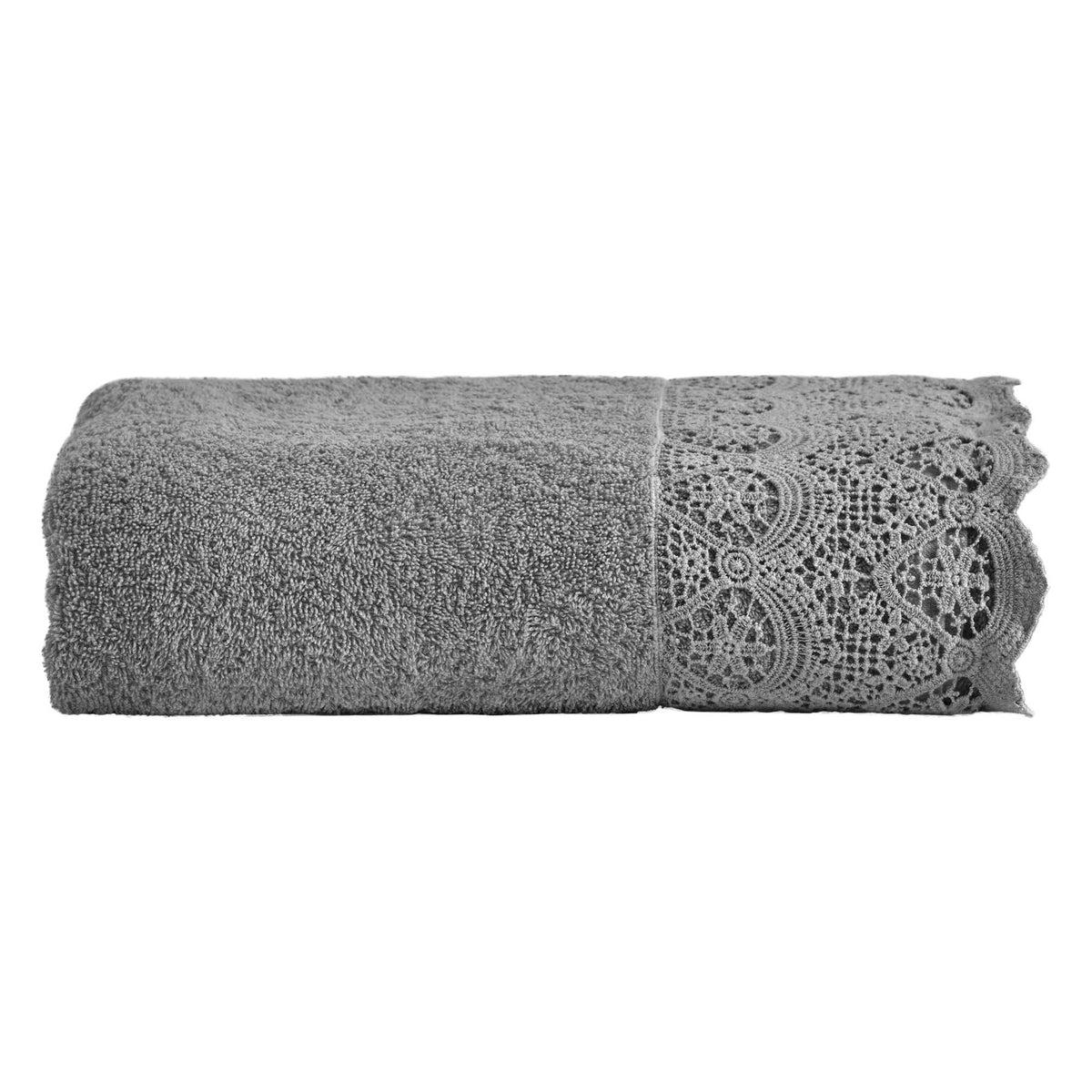 BIANCOPERLA TELO BAGNO IN SPUGNA DI COTONE CON BALZA IN PIZZO MACRAME' CANASTRA