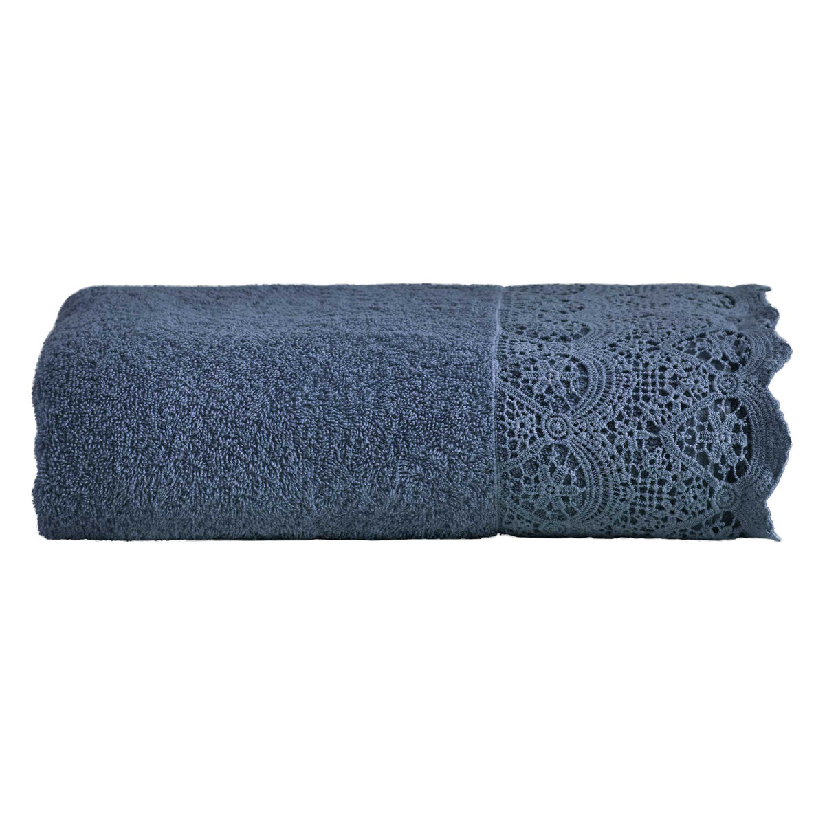 BIANCOPERLA TELO BAGNO IN SPUGNA DI COTONE CON BALZA IN PIZZO MACRAME' CANASTRA