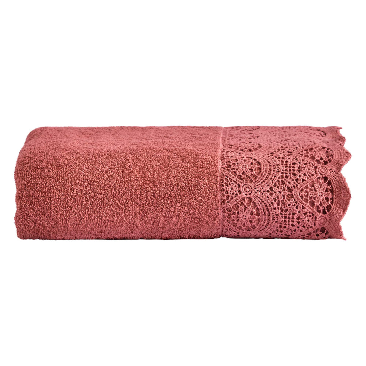 BIANCOPERLA TELO BAGNO IN SPUGNA DI COTONE CON BALZA IN PIZZO MACRAME' CANASTRA