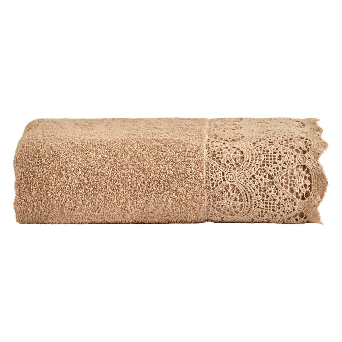 BIANCOPERLA TELO BAGNO IN SPUGNA DI COTONE CON BALZA IN PIZZO MACRAME' CANASTRA