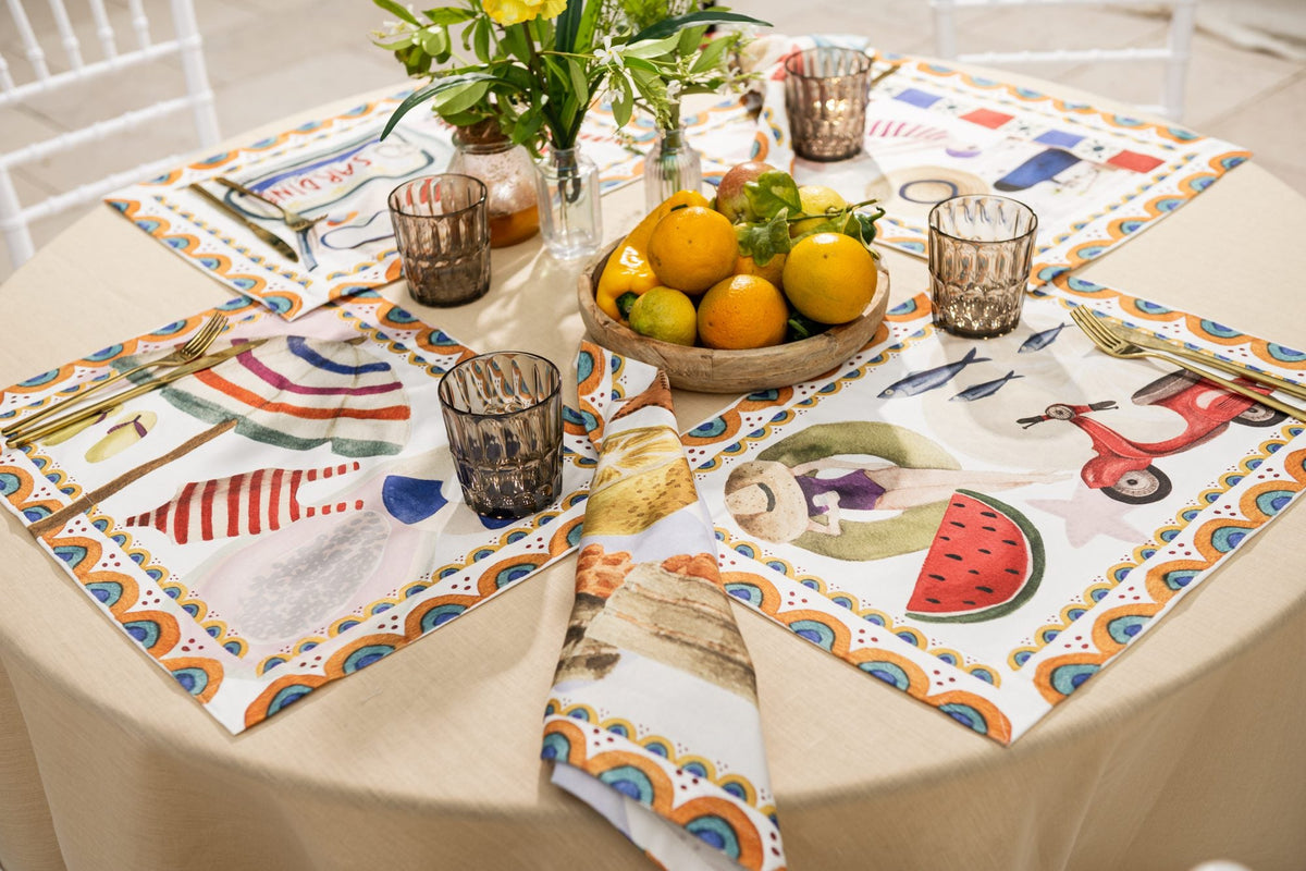 Napking Set 4 Americane In Raso Di Cotone Antimacchia Collage