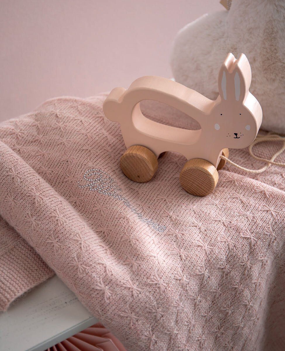 Blumarine Baby Copertina Per Culla E Carrozzina In Lana Con Logo In Cristalli Chic