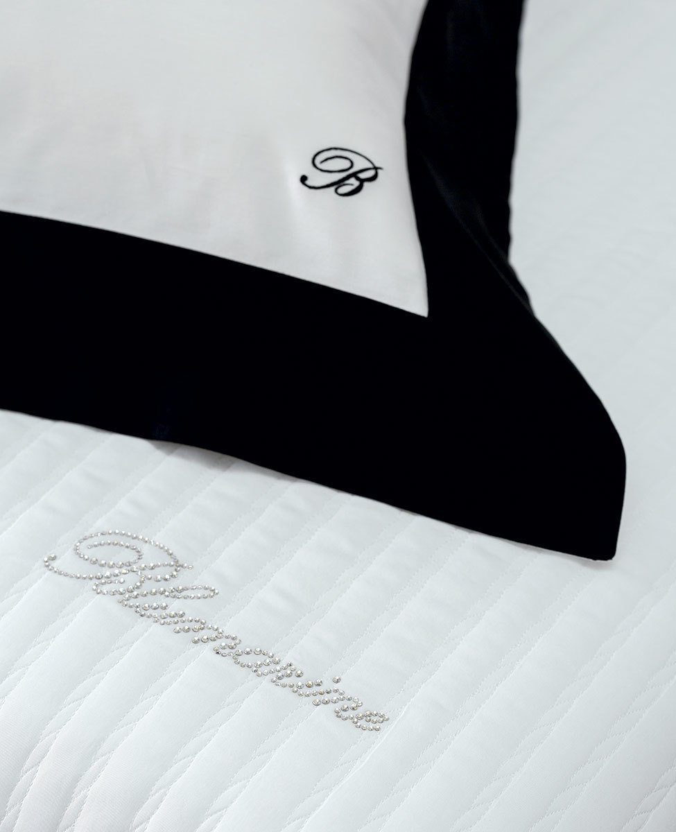 Blumarine Copriletto Trapuntato Matrimoniale In Raso Tinta Unita Con Bordo Grand Hotel