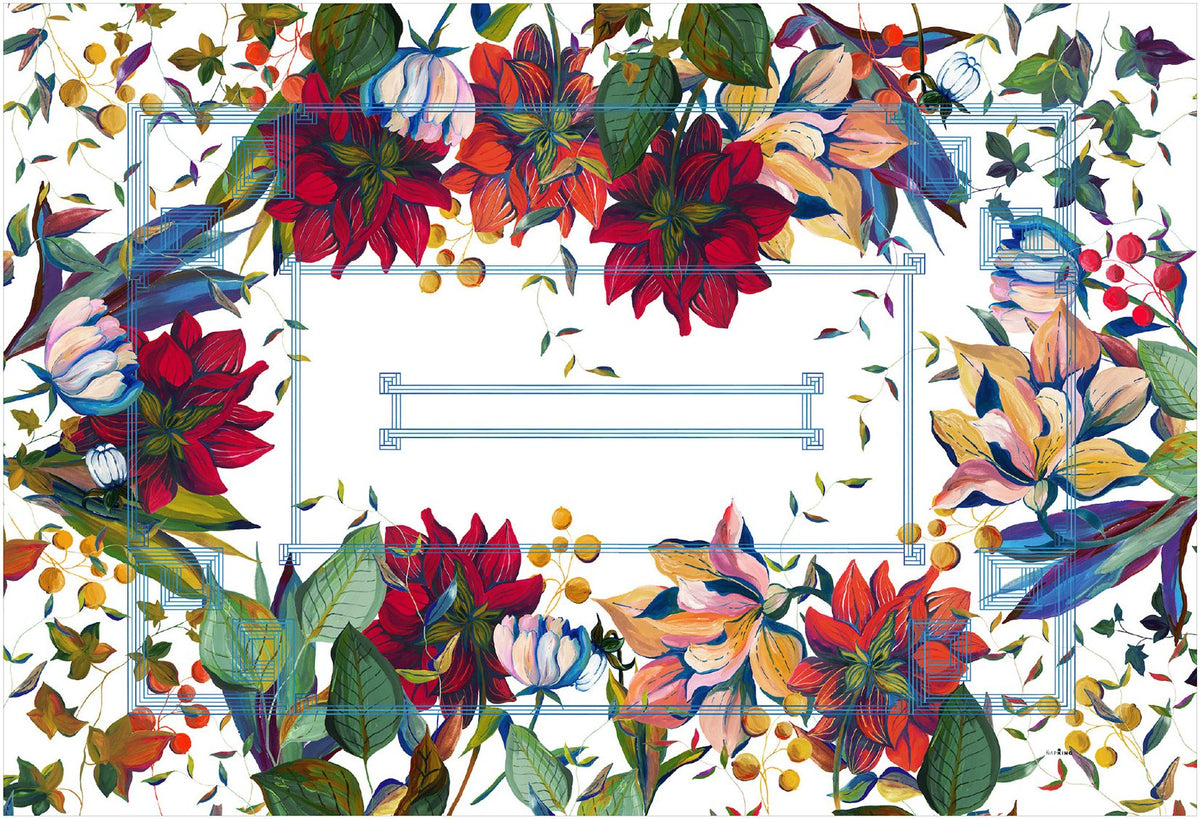 Napking Tovaglia E/O Centrotavola In Puro Lino Stampato Dahlia