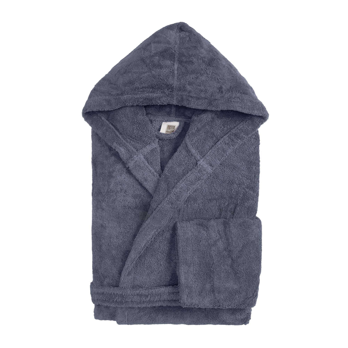 Biancoperla Accappatoio Con Cappuccio In Spugna Di Cotone Tinta Unita Perla Denim