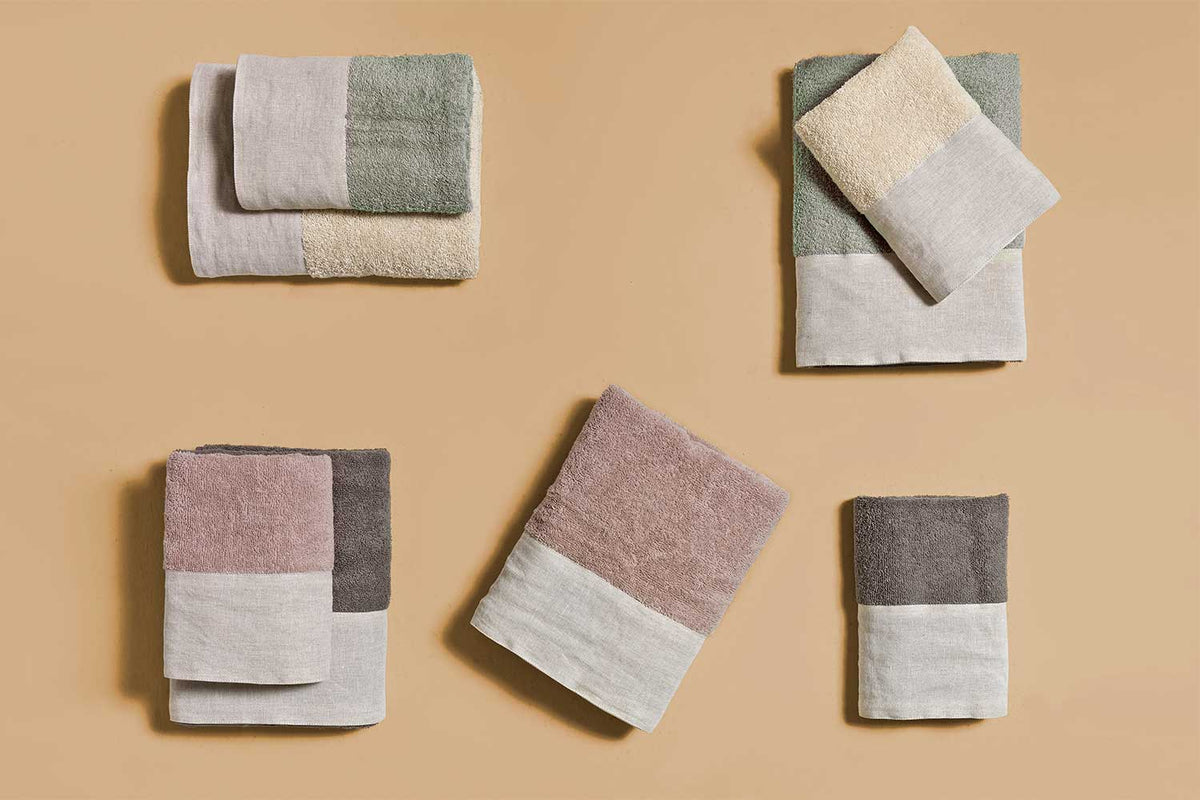 Biancoperla Set Asciugamani 1+1 In Spugna Di Cotone Con Balza In Puro Lino Eko Lino Washed