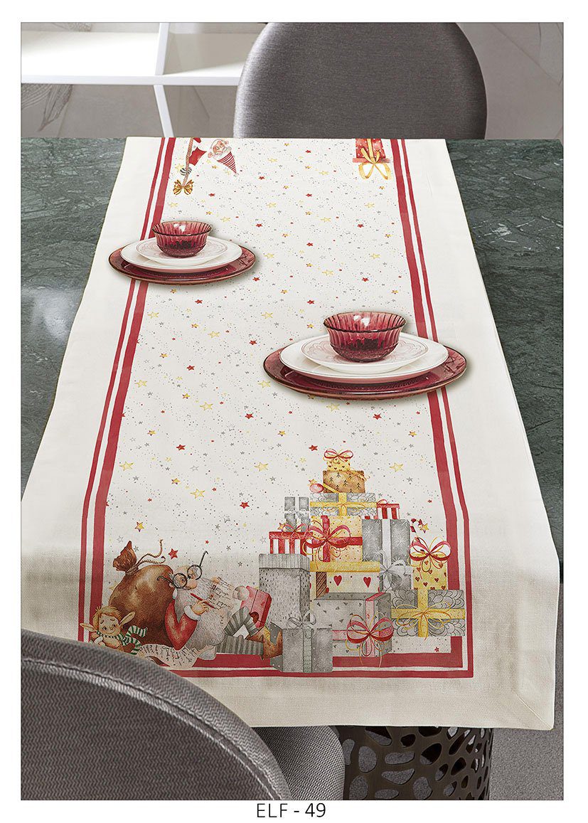 Tessitura Randi Natale Tovaglia E/O Runner In Cotone Stampato Elf