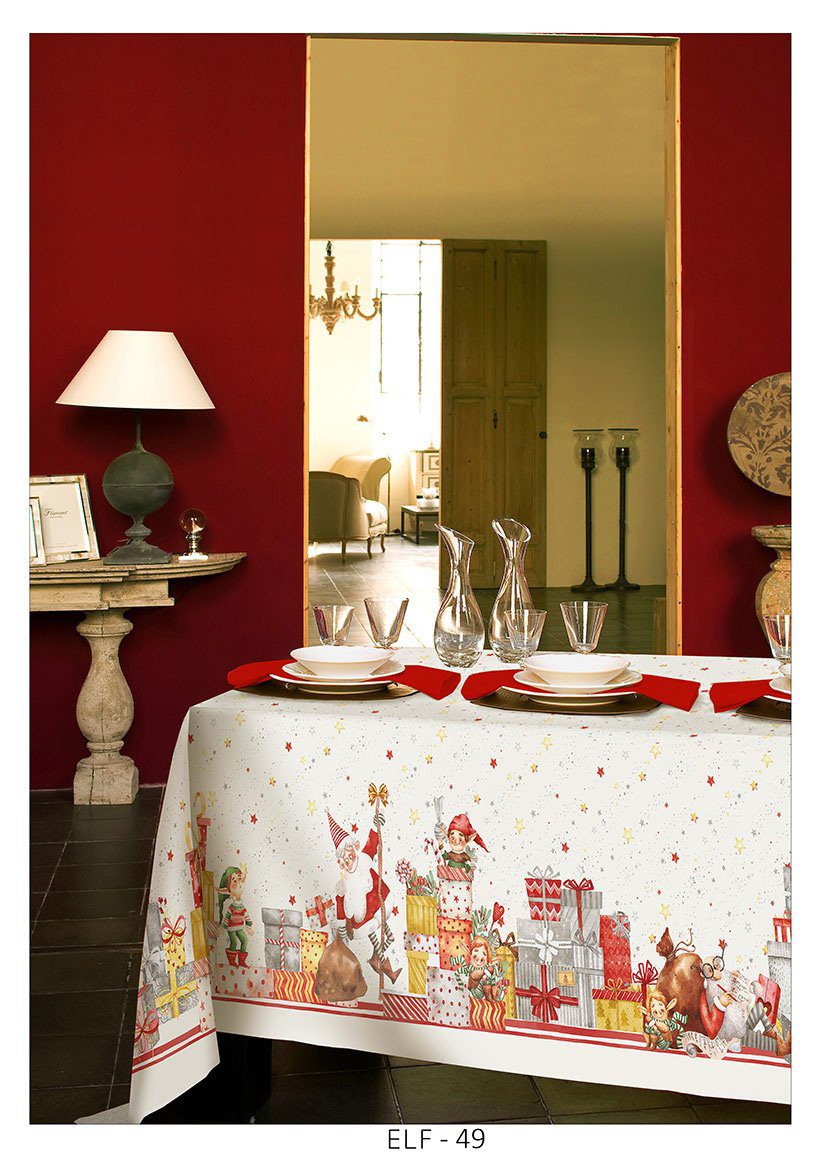 Tessitura Randi Natale Tovaglia E/O Runner In Cotone Stampato Elf