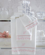 Blumarine Set Asciugamani 1+1 In Spugna Di Cotone Con Decoro Ricamato Emanuela