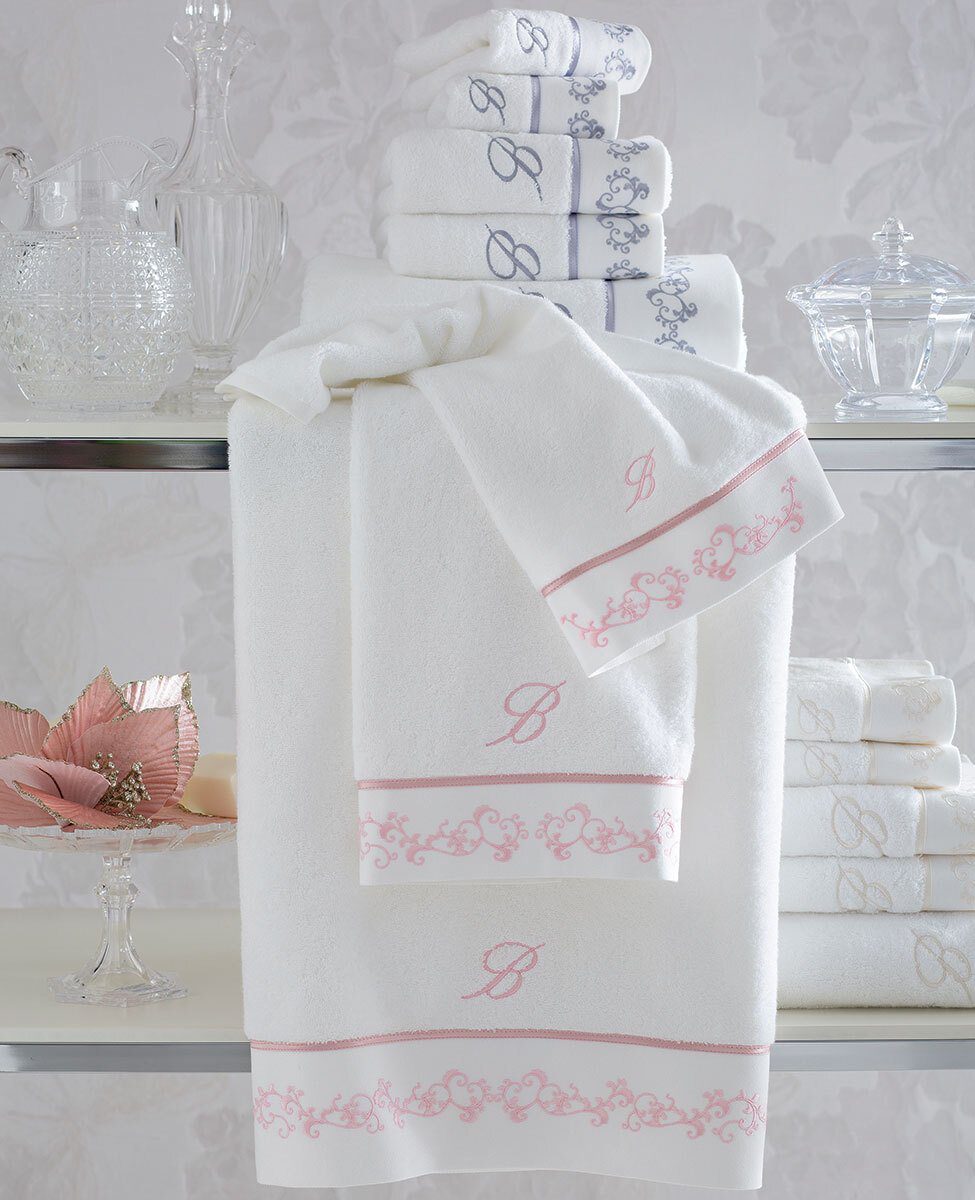 Blumarine Set Asciugamani 1+1 In Spugna Di Cotone Con Decoro Ricamato Emanuela
