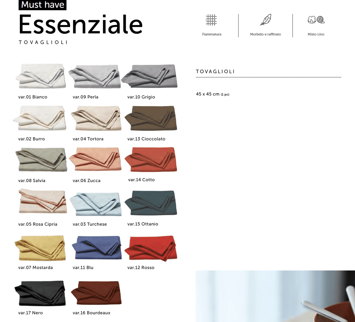 MAISON SUCREE' TOVAGLIOLO TINTA UNITA IN MISTO COTONE ESSENZIALE