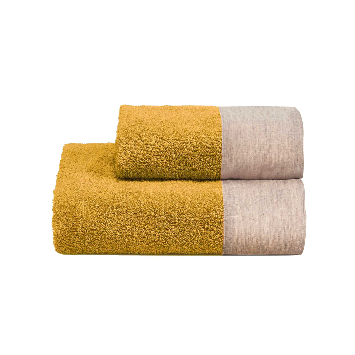 Biancoperla Set Asciugamani 1+1 In Spugna Di Cotone Con Balza In Puro Lino Eko Lino Washed