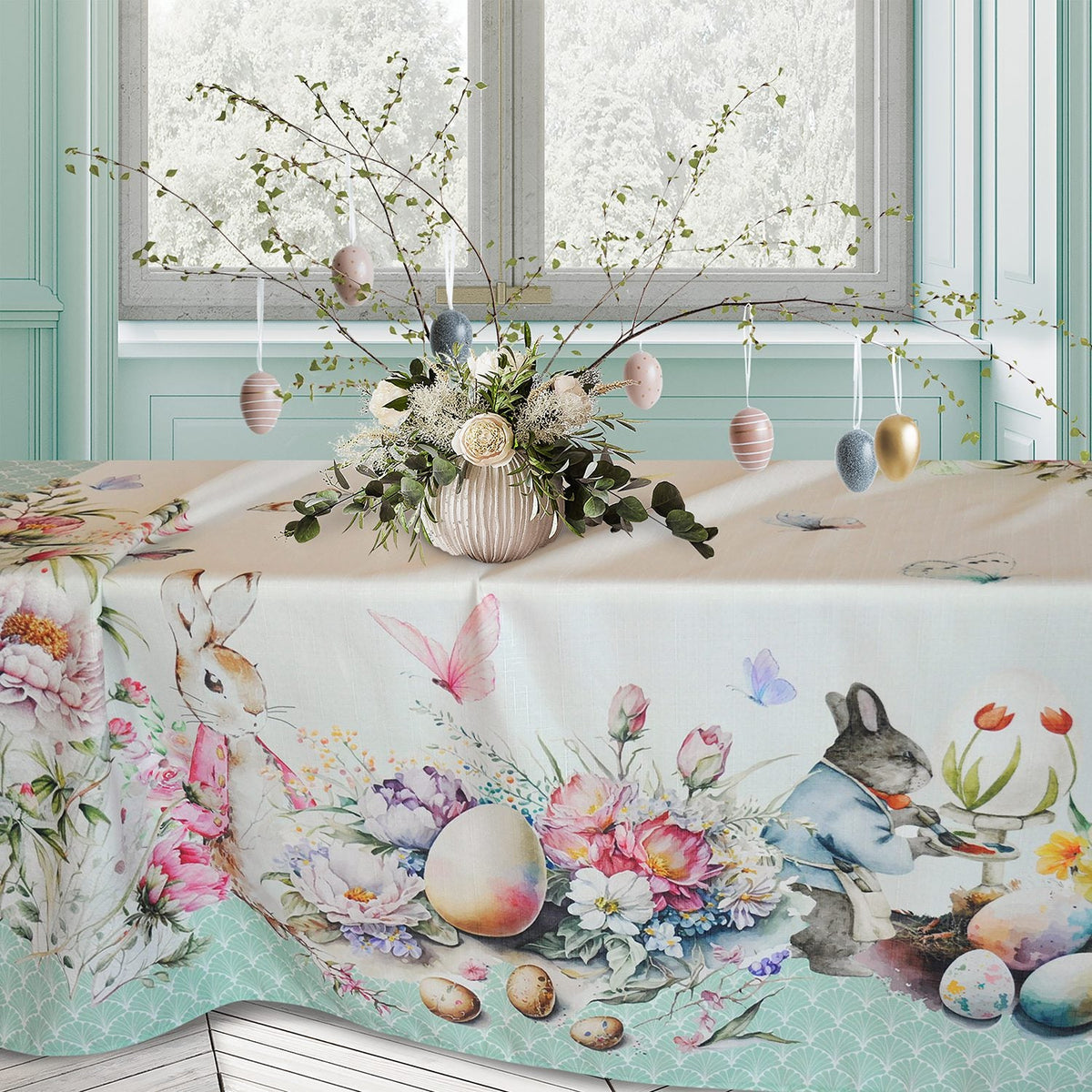 Casa Anversa Tovaglia Di Pasqua In Tessuto Antimacchia Stampato Easter Eggs