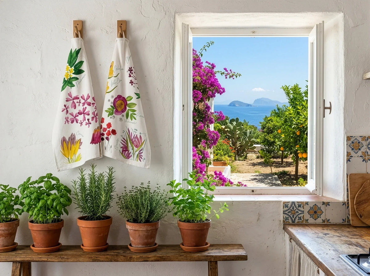 Napking Strofinaccio In Lino Premium Stampato Flora Rosa