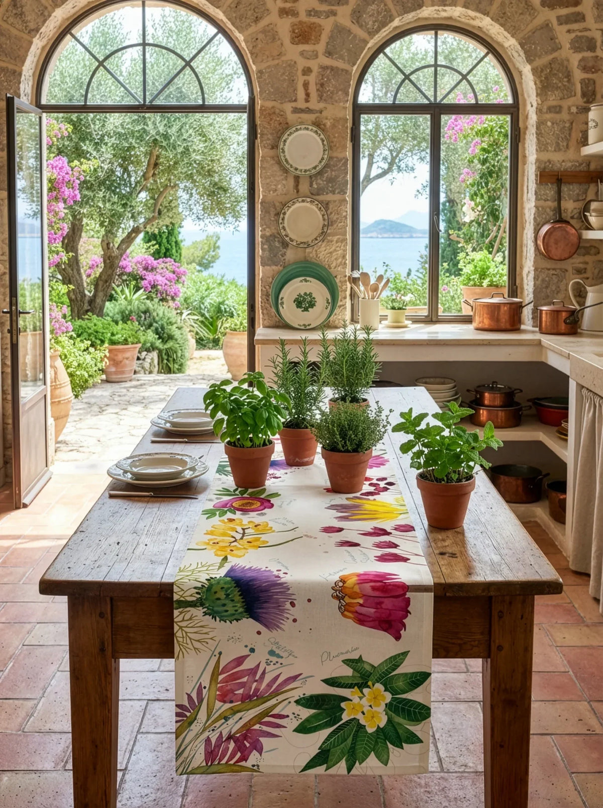 Napking Tovaglia E/O Runner In Lino Premium Flora Rosa
