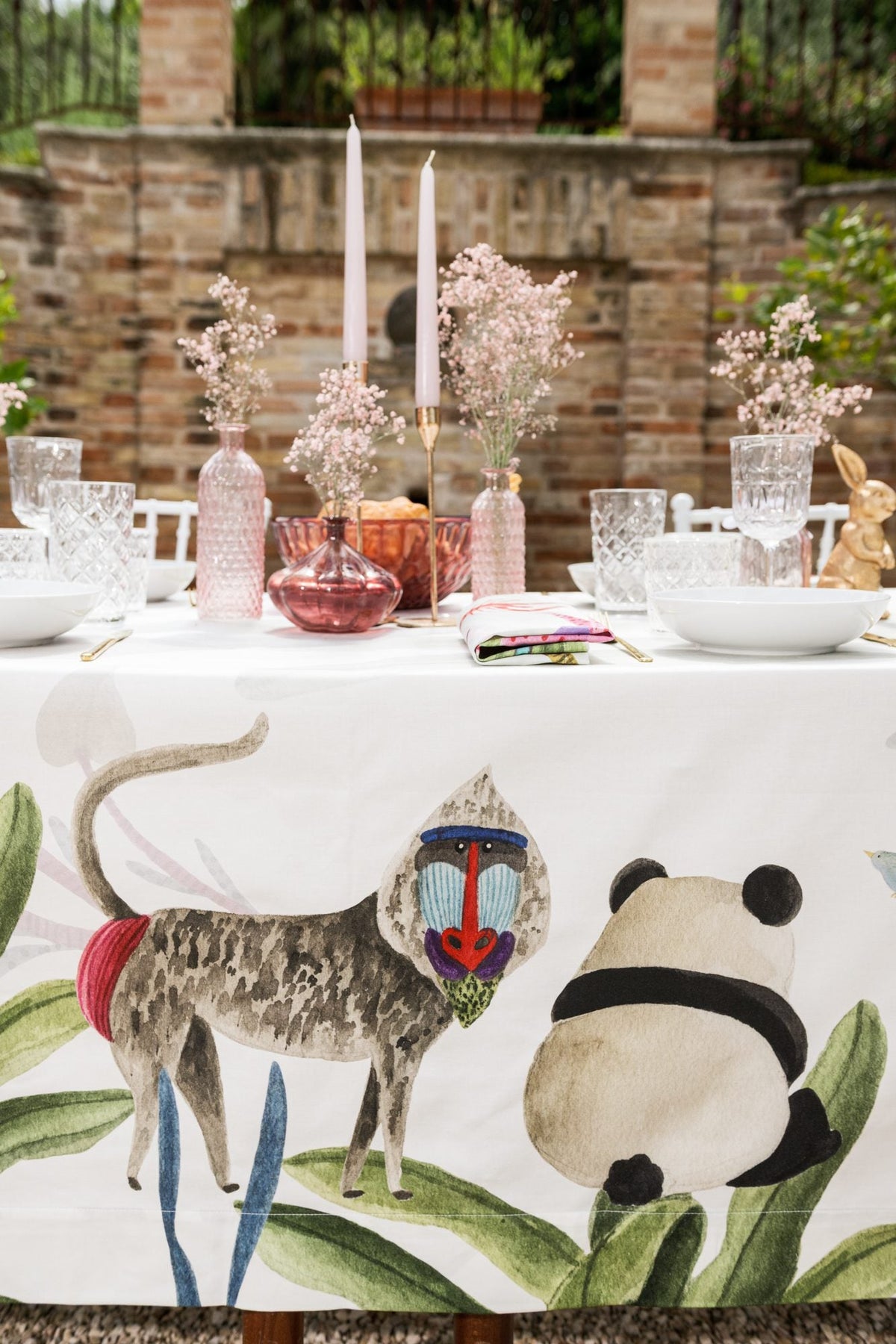 Napking Tovaglia E/O Runner In Raso Di Cotone Antimacchia Stampato Funkyanimals