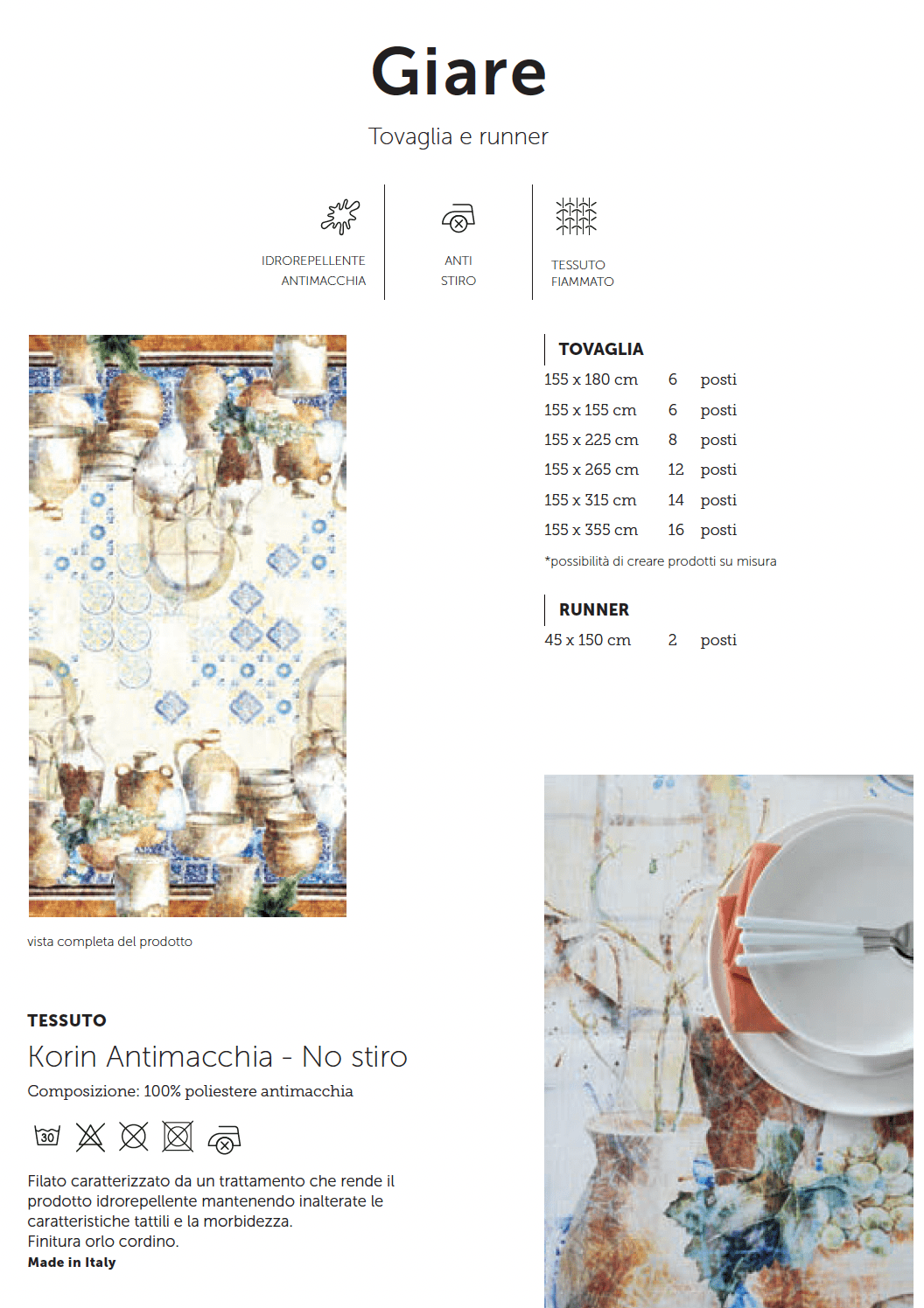 Maison Sucree' Tovaglia E/O Runner In Tessuto Antimacchia Stampato Giare