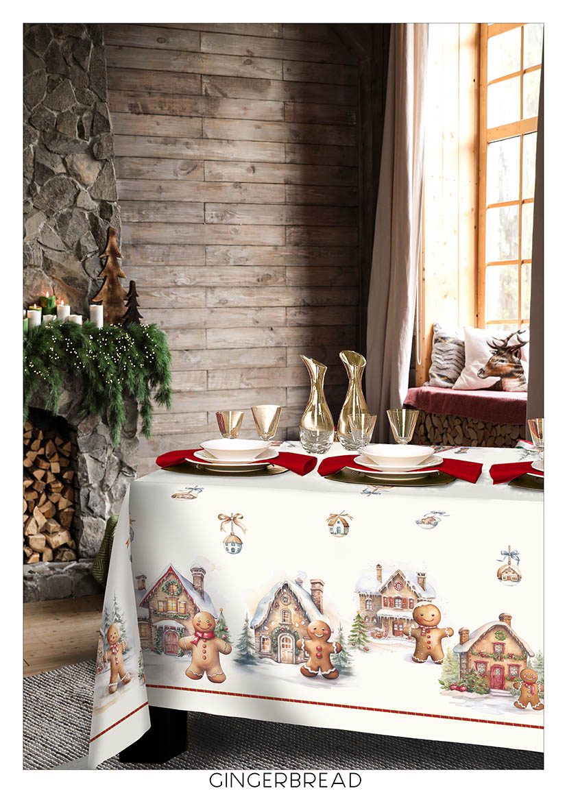 Tessitura Randi Natale Tovaglia E/O Runner In Cotone Stampato Gingerbread
