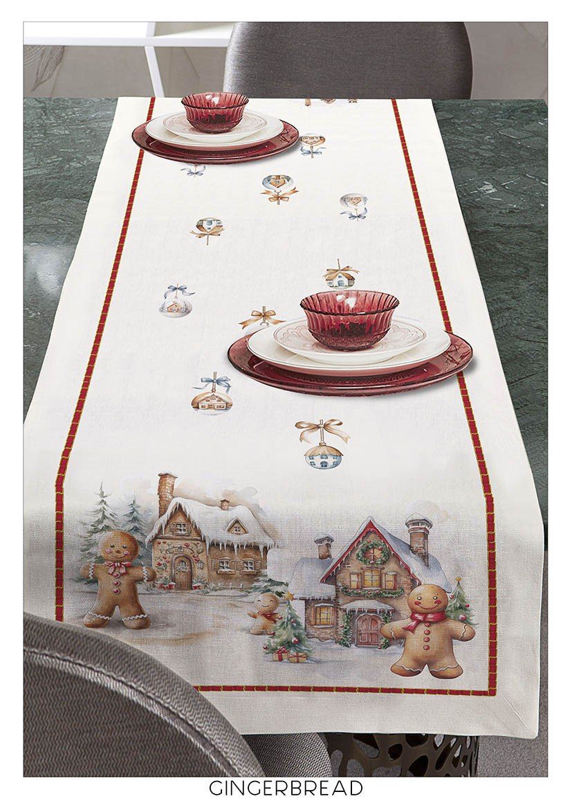 Tessitura Randi Natale Tovaglia E/O Runner In Cotone Stampato Gingerbread