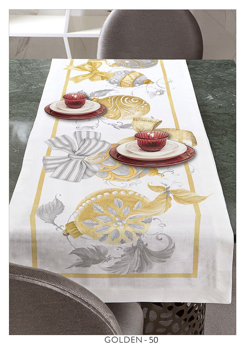 Tessitura Randi Natale Tovaglia E/O Runner In Cotone Stampato Golden