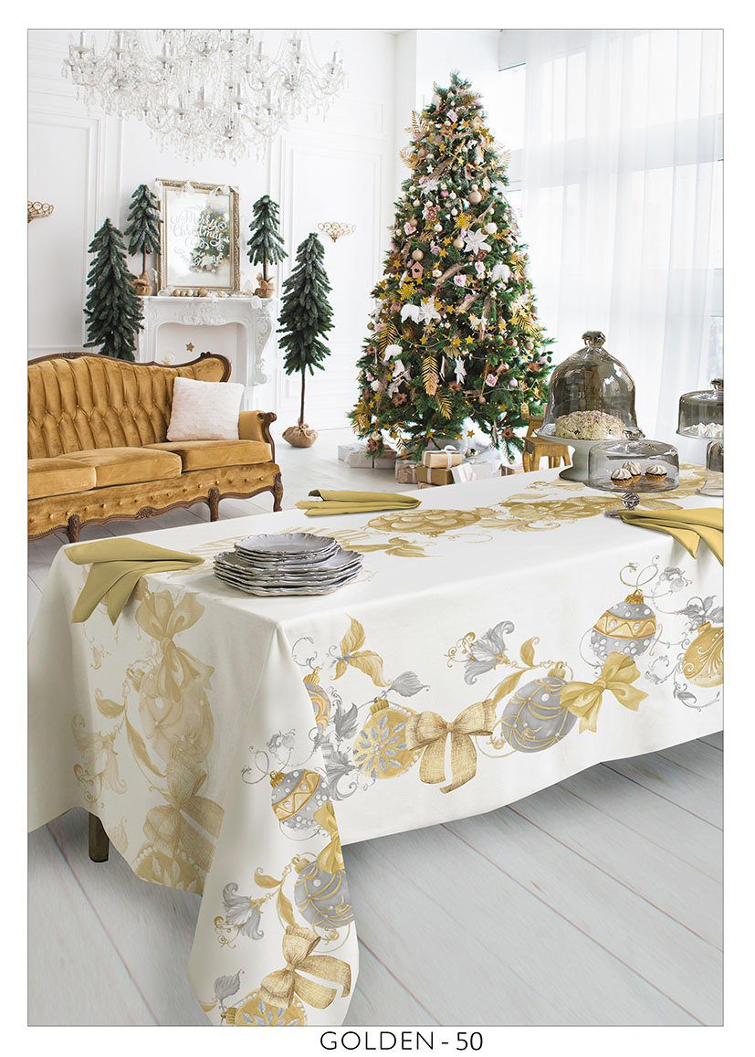 Tessitura Randi Natale Tovaglia E/O Runner In Cotone Stampato Golden