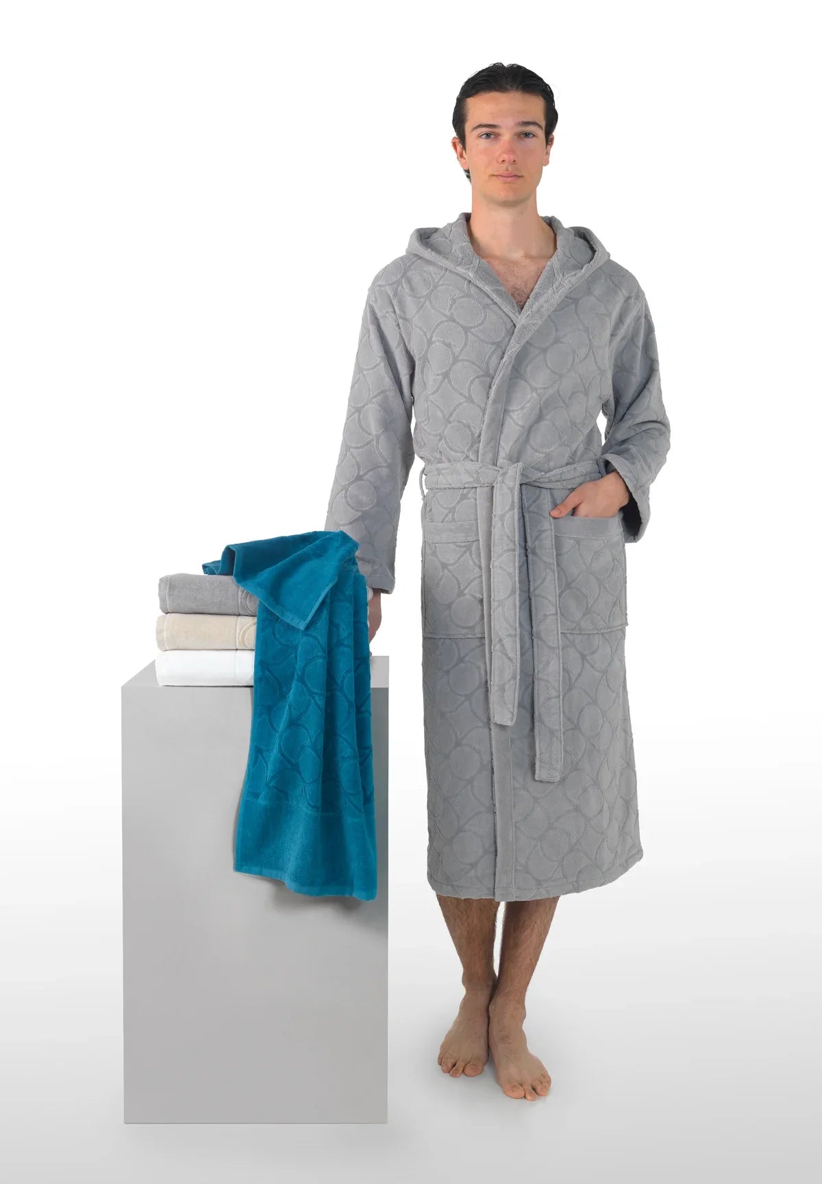 Trussardi Set Asciugamani 1+1 In Spugna Di Cotone Velour Jacquard Greyhound Monogram