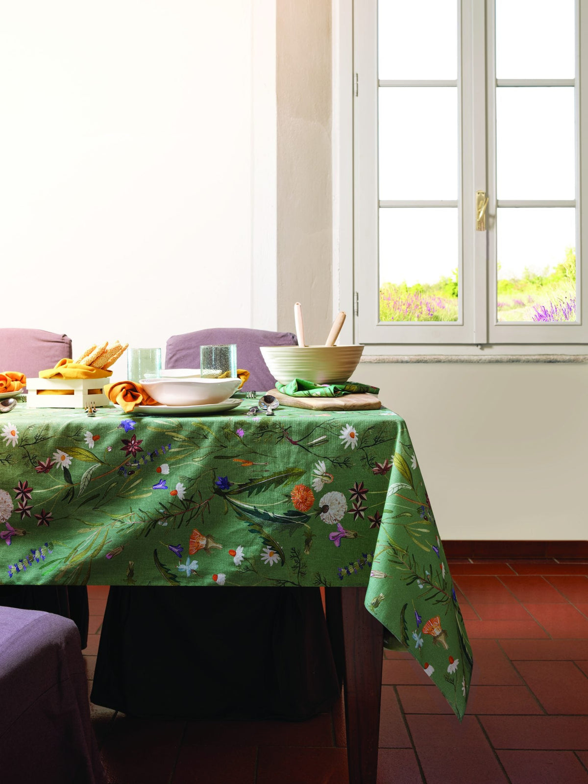 Guzzini Tovaglia In Cotone Misto Lino Stampato The Quiet Garden