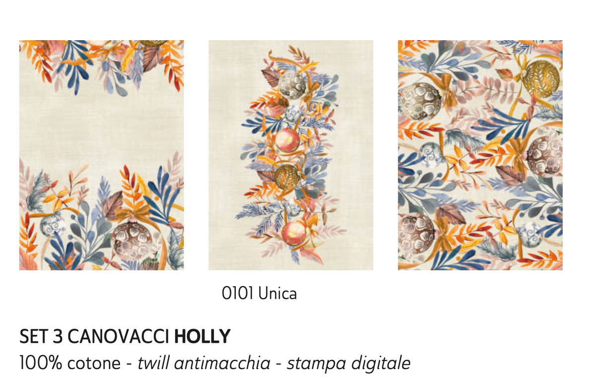 Riviera Set 3 Canovacci Natalizi In Cotone Stampato Holly