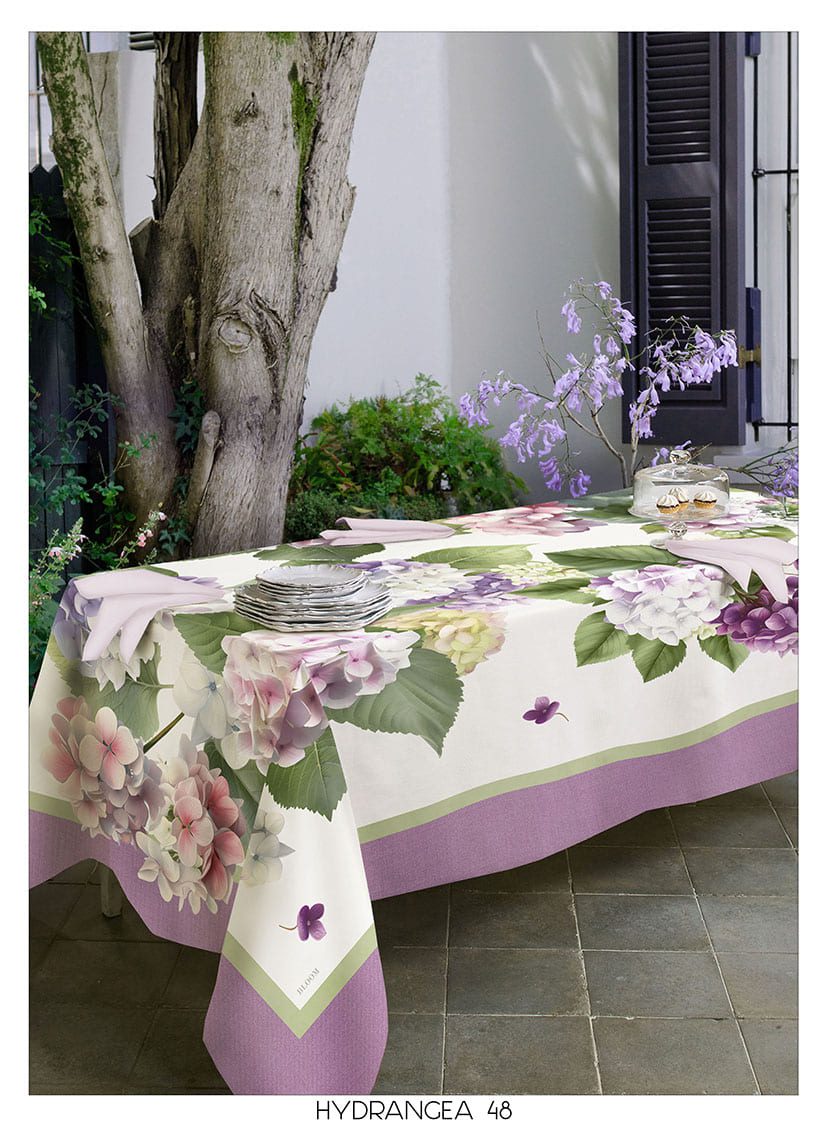 Tessitura Randi Bloom Tovaglia In Cotone Stampato Hydrangea