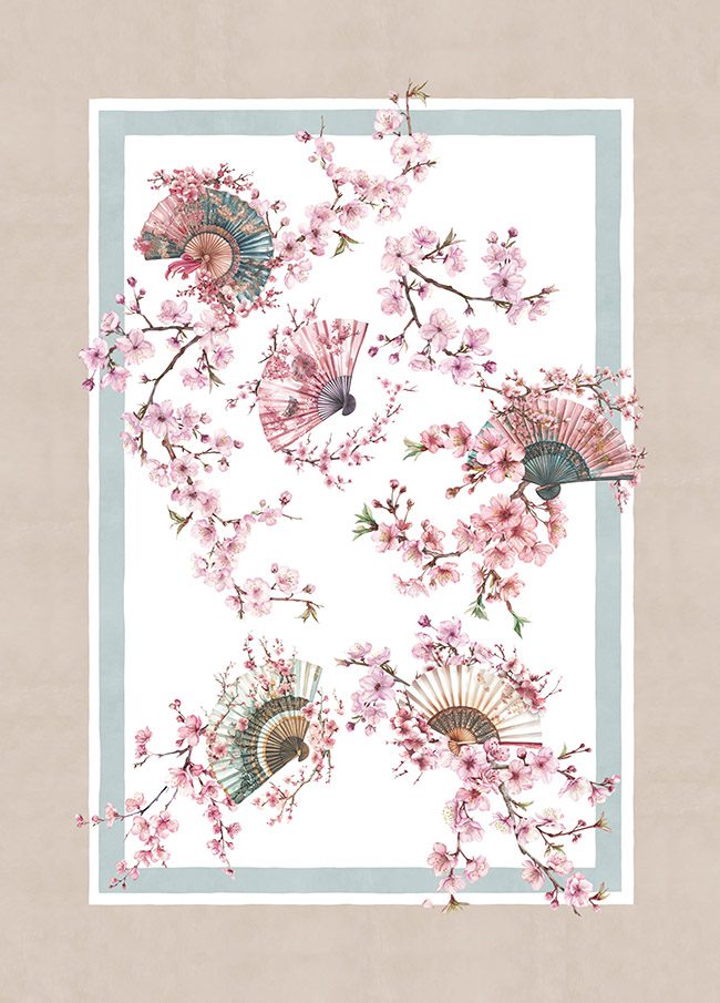 Tessitura Randi Strofinaccio In Cotone Stampato Ikebana